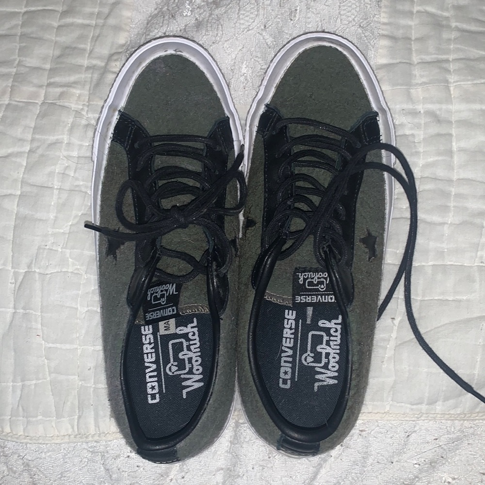 these are wool converse army green and black leather